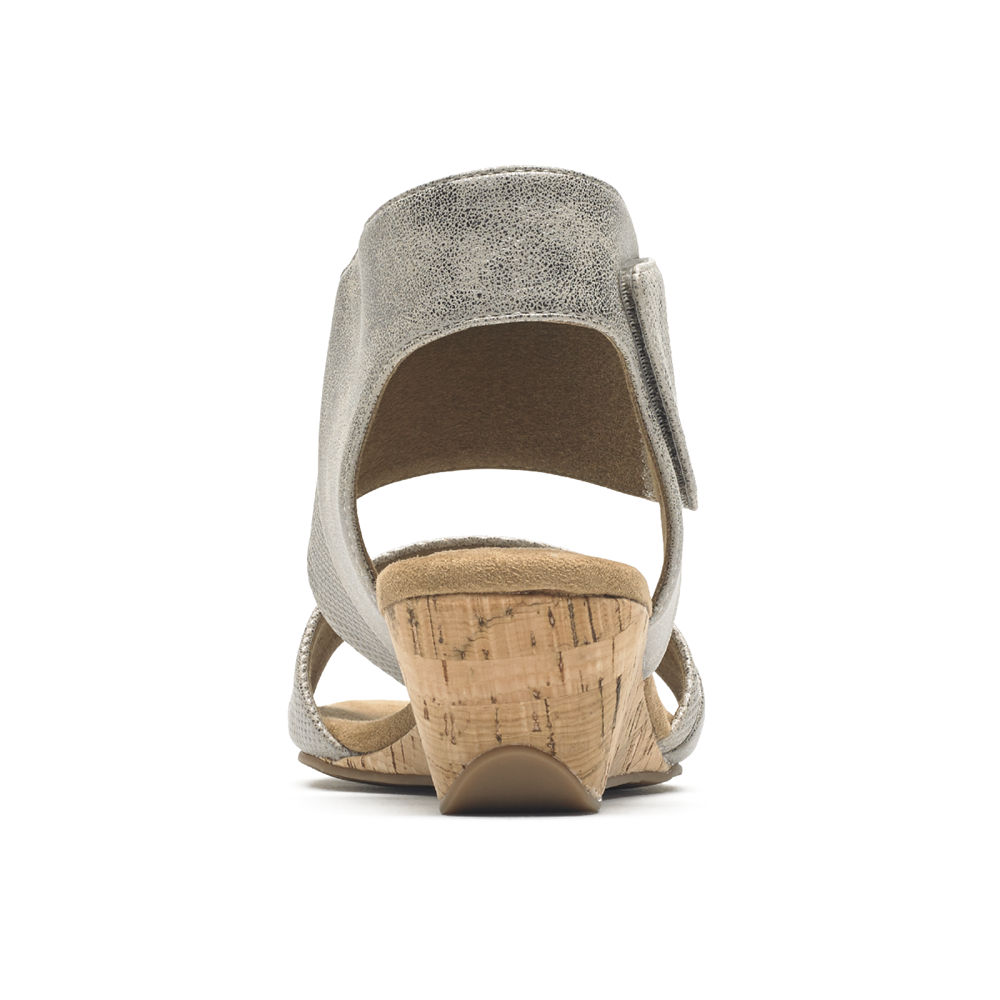 Rockport Womens Calia Mid Wedge Cuff - Sandals Silver - KYZ932675